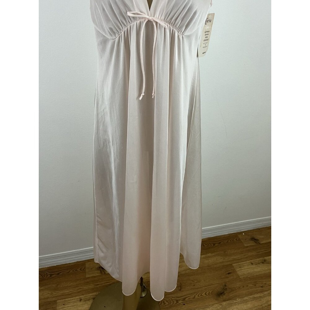 Vintage Cinema Etoile Women's M Nightgown Midi Gown Pink Nylon Double Plunge NOS - Picture 3 of 10